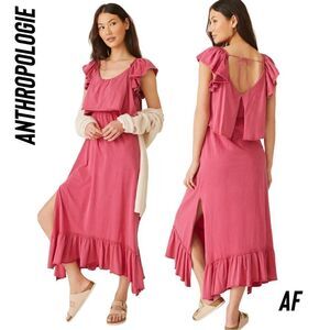 DAILY PRACTICE BY ANTHROPOLOGIE RUFFLED MIDI DRESS IN PINK NWT SMALL